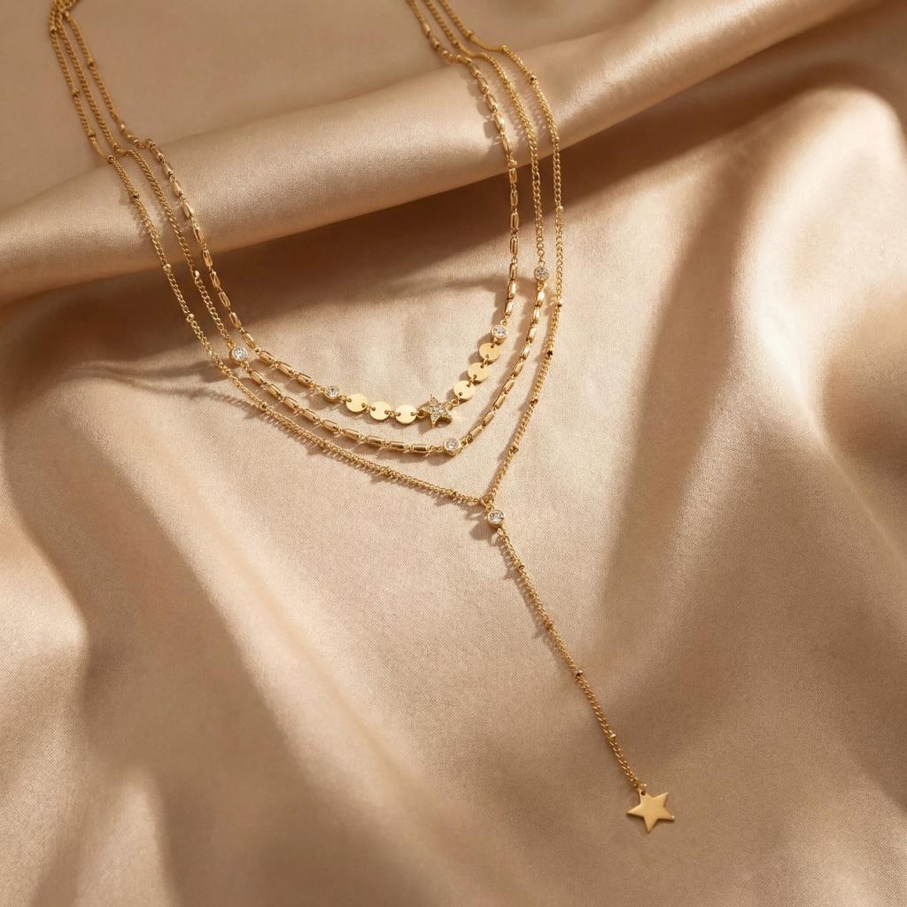 New stainless steel light luxury star necklace women's double stacked fringed niche fashion design neck chain