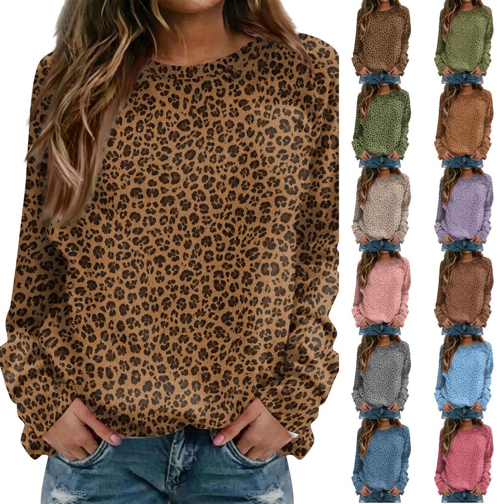 Damen Casual Top mit Leopardenmuster und Raglanärmeln