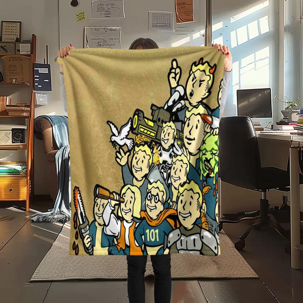 1PC Fallout Print Flannel Blanket, High quality All Seasons, Home Decor, Warmth and Comfort, Perfect for Christmas Gifts