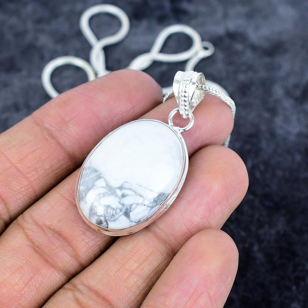 Howlite Jasper Gemstone Handmade 925 Sterling Silver Jewelry Pendant 1.77" M-2963