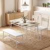 Dining Table Set with 2 Chairs and Bench, Upholstered Seats, Oak and White