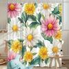 1pc Daisy Seamless Pattern Shower Curtain, Watercolor Style Digital Illustration, Botanical Style, Polyester Fabric