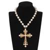 American Baroque Gold Cross Necklace Pearl Multi-Layer Twin Fashion Retro Fancy Sexy Sweater Chain