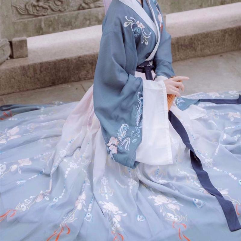 Chinese Women Dancing Dress Hanfu Female Adult Elegant Spring Autumn Antique Style Collar Waist Skirt Gradient Stage Hanfu