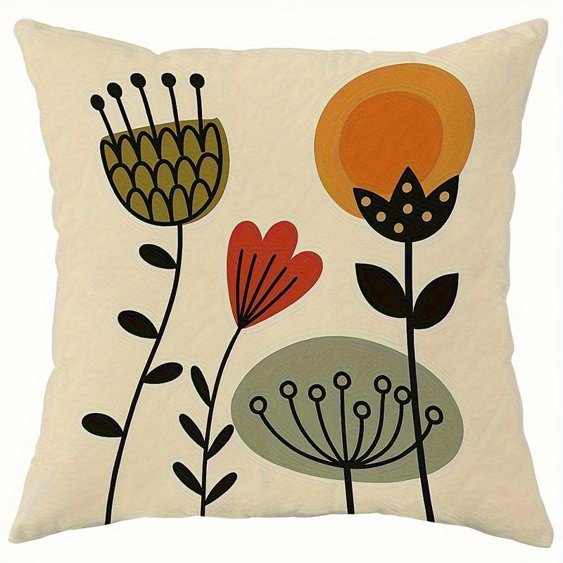 1 Stück Boho Mid-Century Blumige Dekorative Kissenhülle, 2D-Druck Polyester Kissenbezug für Sofa Bett Auto Büro Heimdekoration