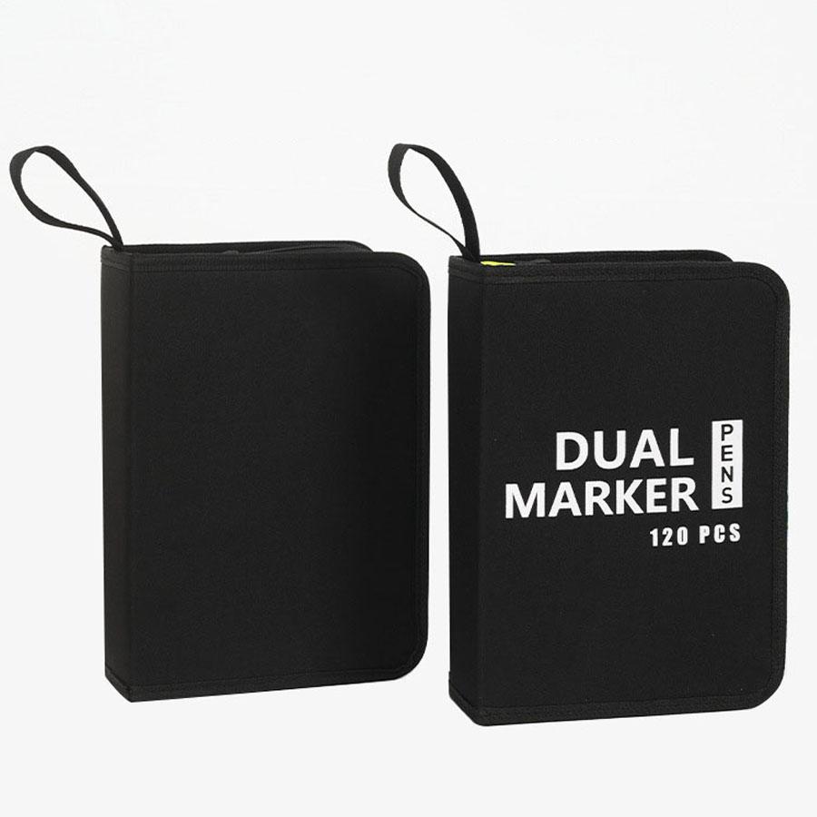 60\100\120 PCS Canvas Pencil Bag, Folding Fine-Tipped Pen Markers Storage Case with Zipper, Black Pencil Holder for Coloring Pens & Brushes