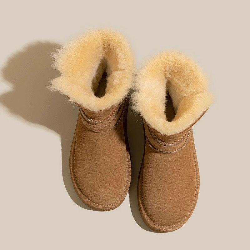 Warm Flipped Plush Thick-soled Medium Tube Snow Boots for Women To Increase Their Height In Winter, New Leather Fluffy Thickened Cotton Shoes
