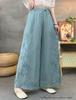 2026 Summer Linen Wide-Leg Pants with Artistic Embroidery and Elastic Waist for Women