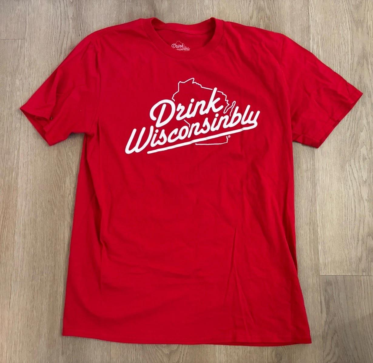 Official Drink Wisconsibly T-shirt Red Adult Large Wisconsin Drinking Funny Tee 2XL