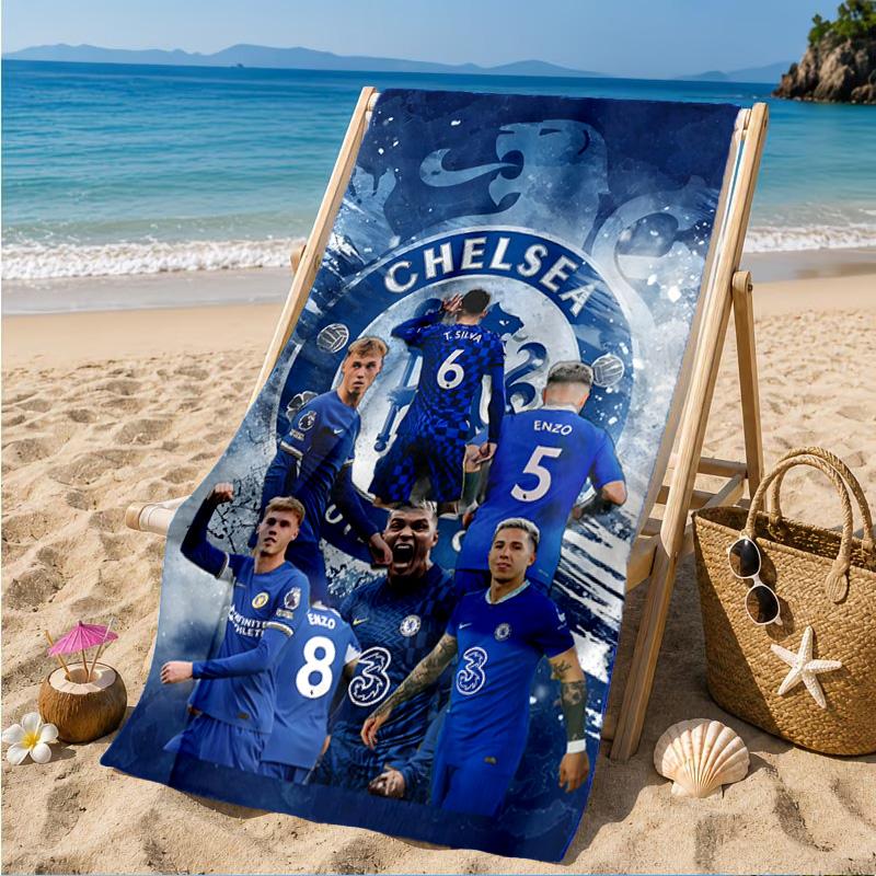 Asciugamano da Spiaggia Chel-sea Fc Stampato in Microfibra, Morbido e Assorbente, Asciugatura Rapida, Ideale per Viaggi Estivi, Essenziale per la Spiaggia, Piscina