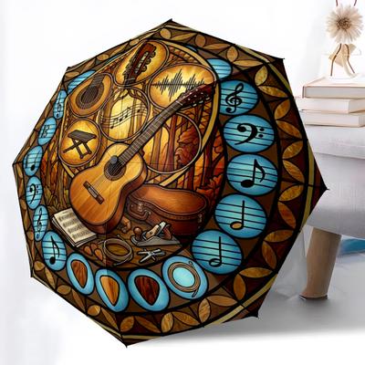 Guitar Art Glass Pattern Umbrella, Portable and Foldable Design, 8 Ribs, a Casual Accessory for Halloween, Christmas, and Birthday Gifts.