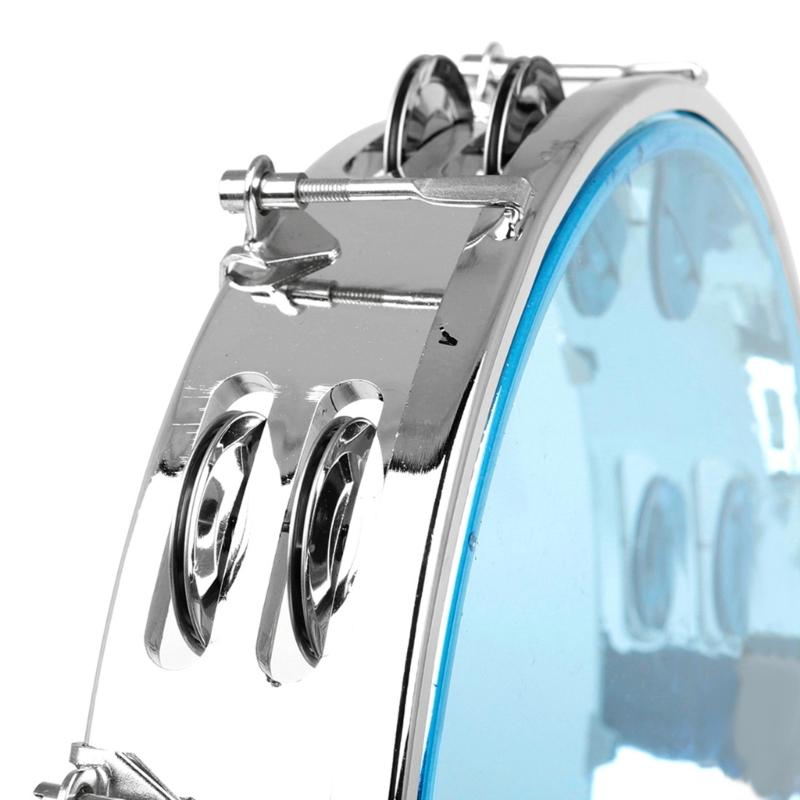 10Inch Double Row Tambourine Round Musical Tambourine Metal Bells Hand Held Percussion Drum with Ergonomic Handle Grip