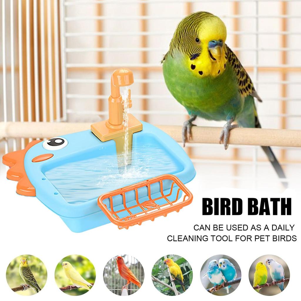 Bird Shower Adjustable Parakeet Bath Bathtub With Faucet Feeding Bowl For Pet Deck Porch Backyard Balcony Patio Yard Indoor