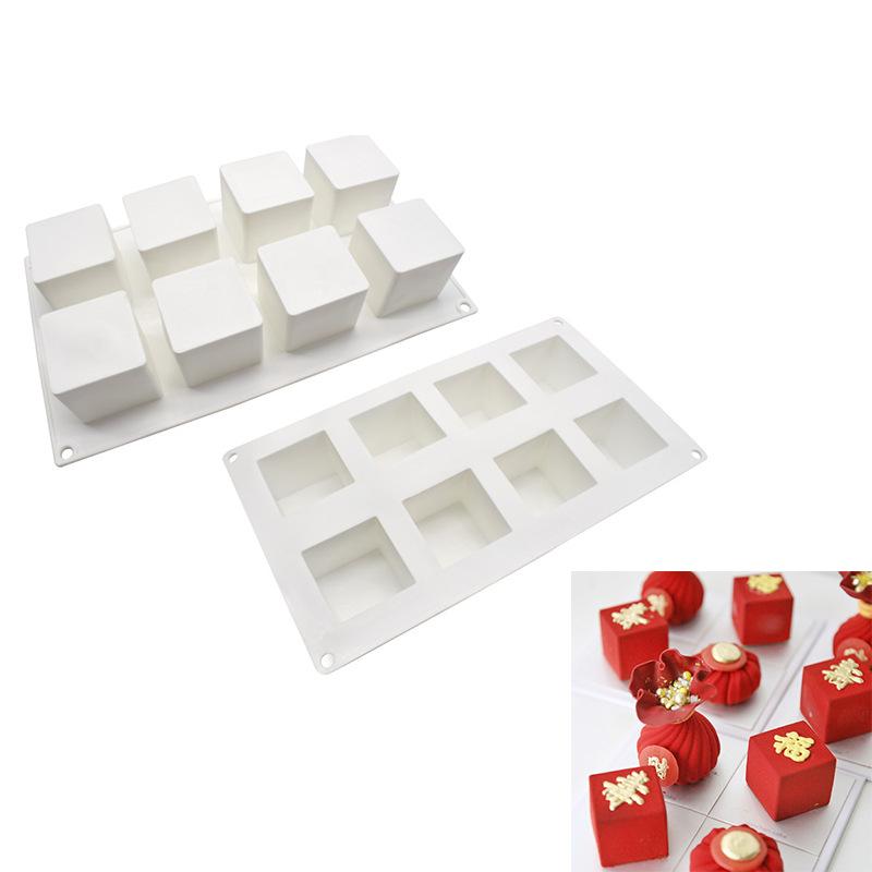 1 Pc 8 Square Silicone Mold, Three-dimensional Rubik's Cube Mousse Dessert Pudding Mold, Jelly Ice Cube Mold, Candle Mold
