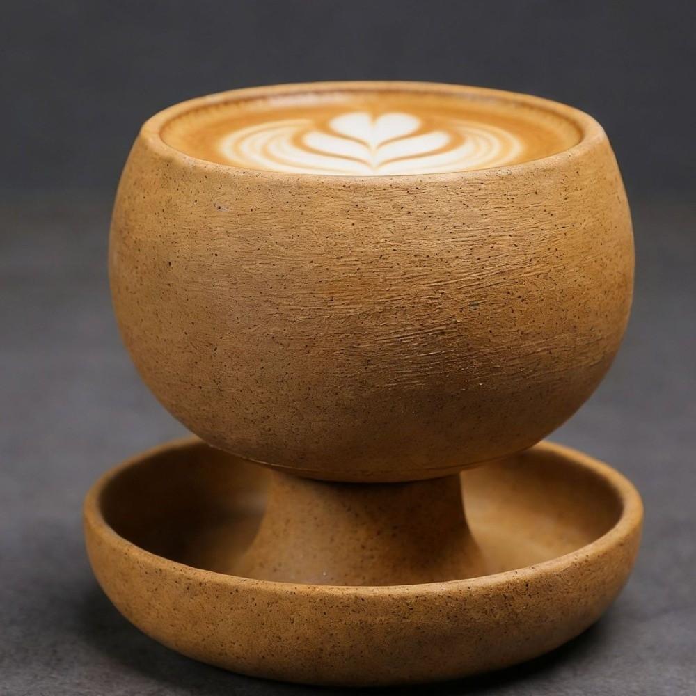 Japanese Style Round Ceramic Coffee Cup Kiln Glaze Handcrafted Rotate Tea Cup 150ML with Saucer Retro Latte Cup Home Use