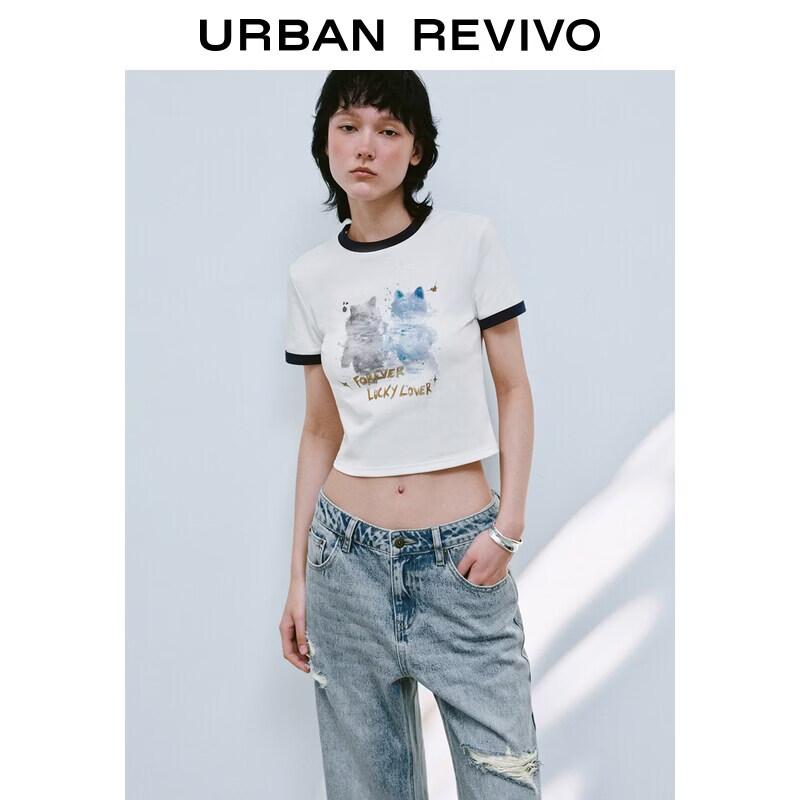 UR 2026 Women s Casual Contrast Trim Tie-Dye Slim-Fit Round Neck T-Shirt M