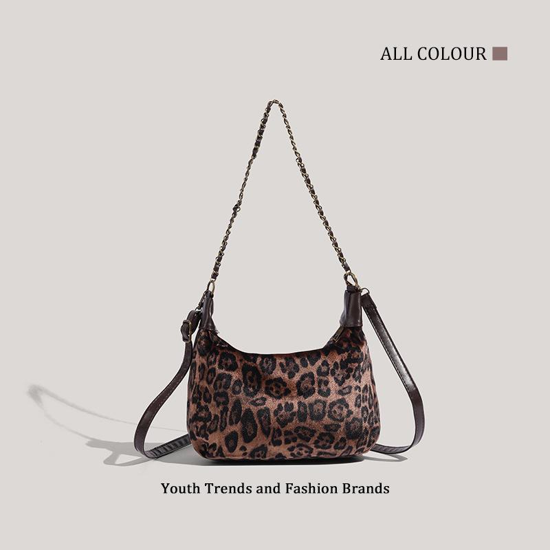 Bag new leopard print armpit bag dumpling bag autumn and winter chain shoulder bag retro fashion oblique span bag women