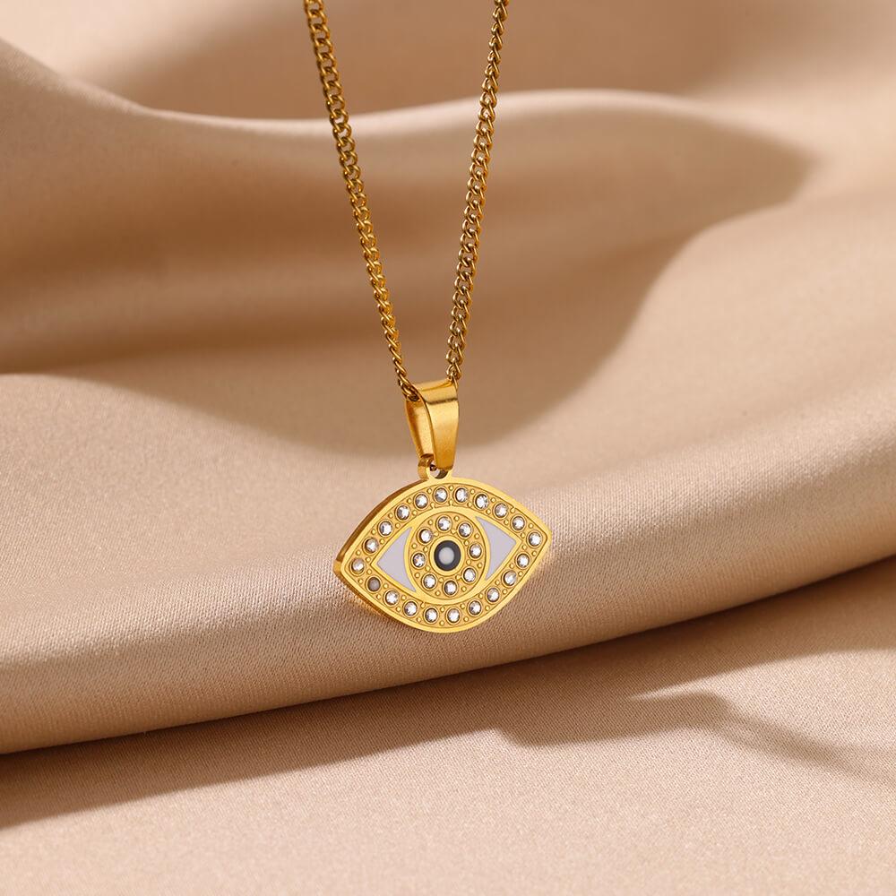 Rhinestone Zircon Evil Eye Pendant Necklace For Women Gold Color Stainless Steel Turkey Eye Necklace Female Lucky Jewelry Gift