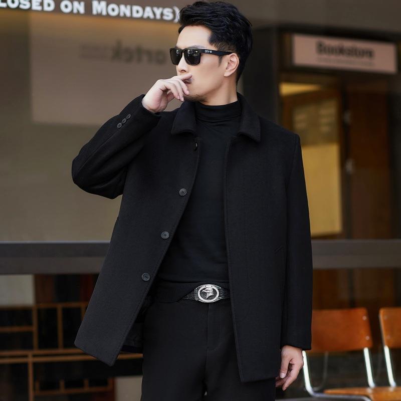 Mid-length Cashmere Coat Men's Business Lapel Down Liner Windbreaker Thickened Warm Winter Dad Woolen Coat