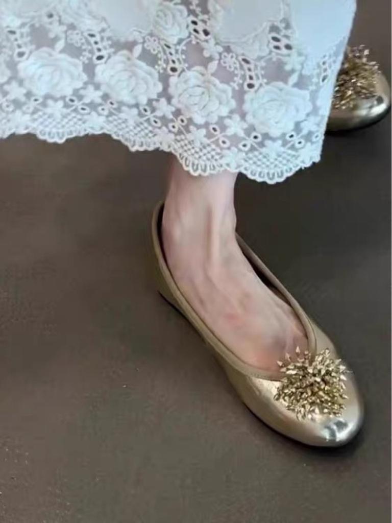 Sheepskin version~ niche design flower Mary Jane single shoes 2025 high-end versatile round head flat ballet shoes