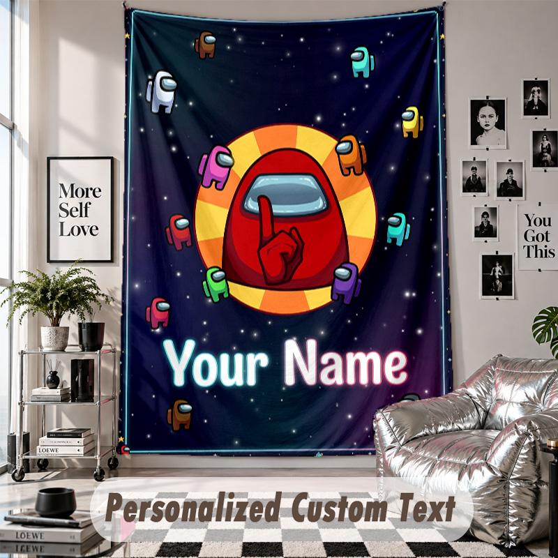 Wall Hanging Tapestry With Custom Name & Text, Among Us Decorative Tapestry For Bedroom