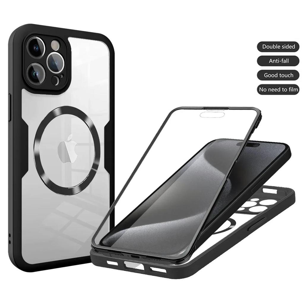 360-Grad-Displayschutzfolie für das iPhone 15 14 13 12 Pro Max 15Plus 14 Plus Magsafe Magnetische, klare, harte Rückabdeckung