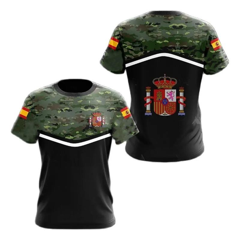 Spain National Emblem Men's Printed T-shirts Spanish Flags Fashion Cool O-Neck Short Sleeve Size Loose Unisex Summer Streetwear