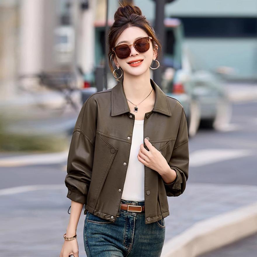 Chaqueta de cuero negra pequeña para mujer, nueva chaqueta corta de primavera y otoño, top de diseño casual de moda