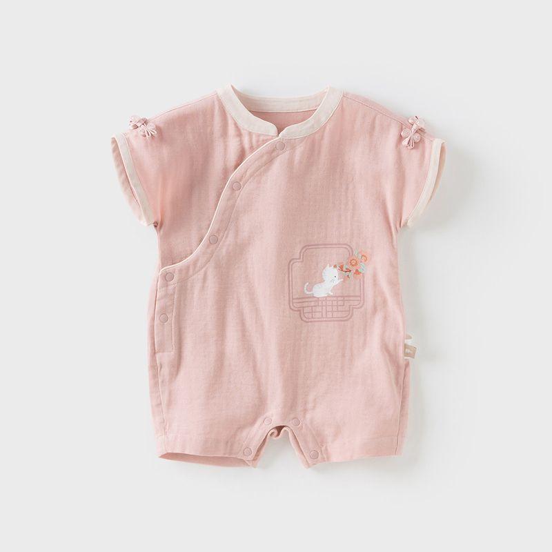 David Bella Baby Girl Chinese Style Romper 2026 Summer New Style Baby Boy Antibacterial Jumpsuit Baby Quick-Drying Romper Water Lily Powder [Ready in Stock] 80
