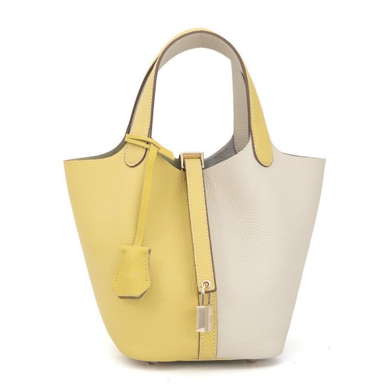 Borsa a Cesto per Verdura Modello TOGO 2026 Secchiello Borsa a Mano di Grande Capacità Pelle di Vacchetta di Primo Strato Pelle di Alta Qualità Donna