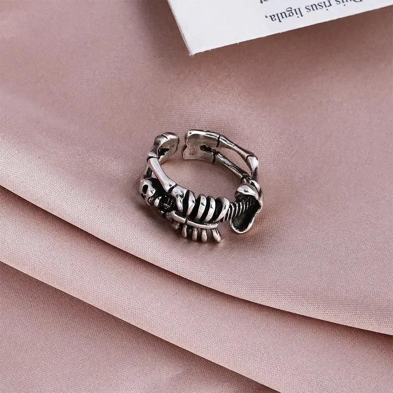 New Creative Gothic&Punk Skeleton Bones Opening Ring For Unisex Exaggerated Retro Ring Vintage Hip Hop Rock Copper Color Jewelry