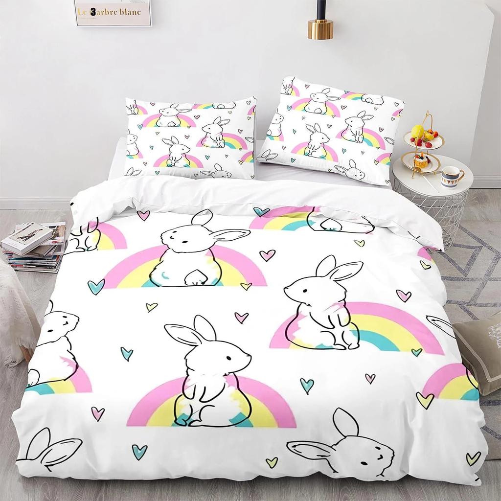 Comforter Kids Bedding Cartoon Rabbit Queen Woodland Animals Comforter Botanical Boys Girls Bedroom Decor
