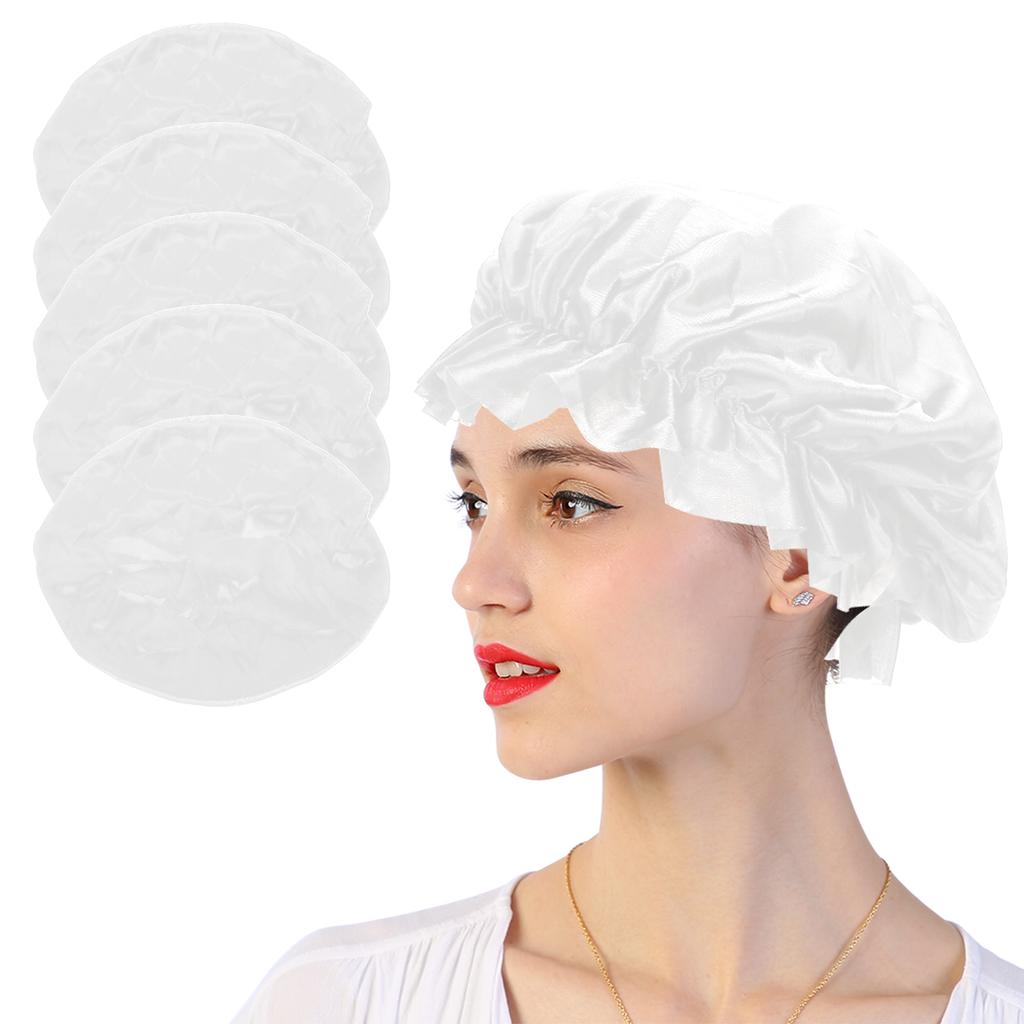 5pcs Shower Caps Waterproof Bath Hats Professional Salon Protection Hair Bath CapsWhite