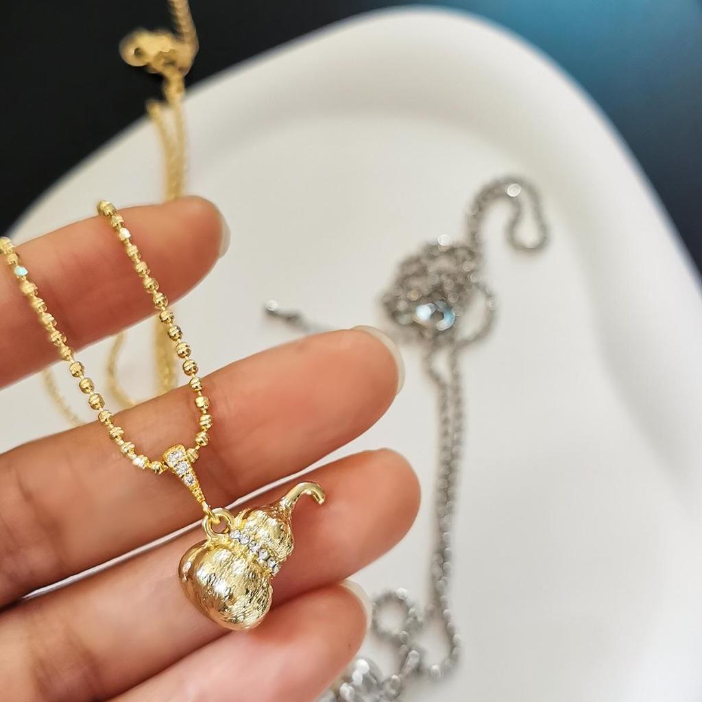 Rhinestone Gourd Pendant Necklace for Women - Clavicle Chain, High-End Light Luxury Sweater Chain