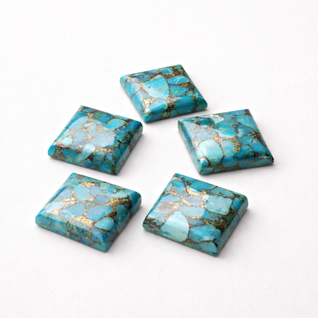 Blue Copper Turquoise Cabochon Gemstones, Square Turquoise Stones, Natural Look Flat Back Cabochons, Jewelry Making Supplies