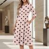 Women's Casual Fashion Round Neck Three Quarter Sleeve Polka Dot Print Mid Length Dress Comfortable Fit Flared Hem Daily Wear