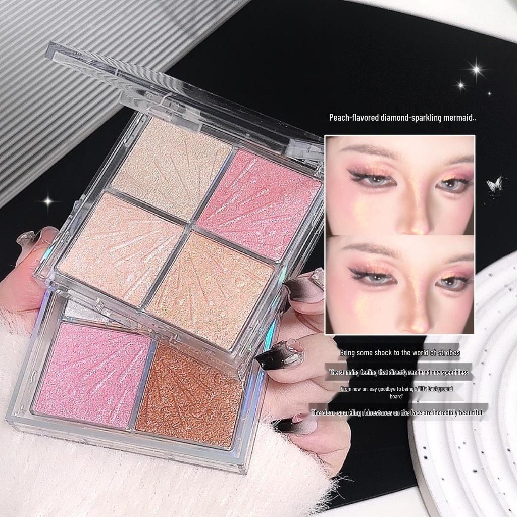 FAMOTY 4-Color Super Sparkle Highlighter Palette: Crystal Clear Glitter for Contouring & Under-Eye Brightening.