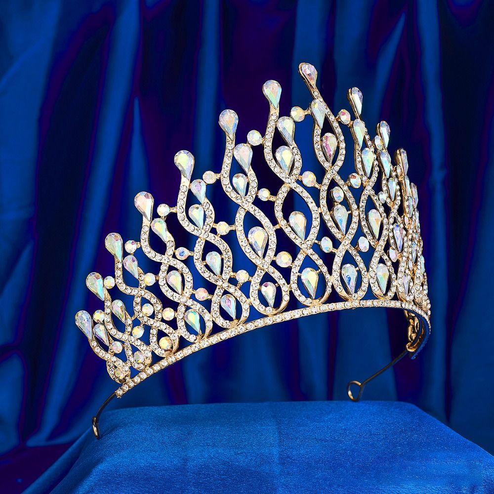 Sparkling Baroque Queen Tiaras Elegant Bridal Headwear Rhinestone Diadem Birthday Party