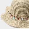 Women Hat Wide Brim Adjustable Strap Hollow Crochet Straw Hat Breathable Foldable Summer Outdoor Sun Hat