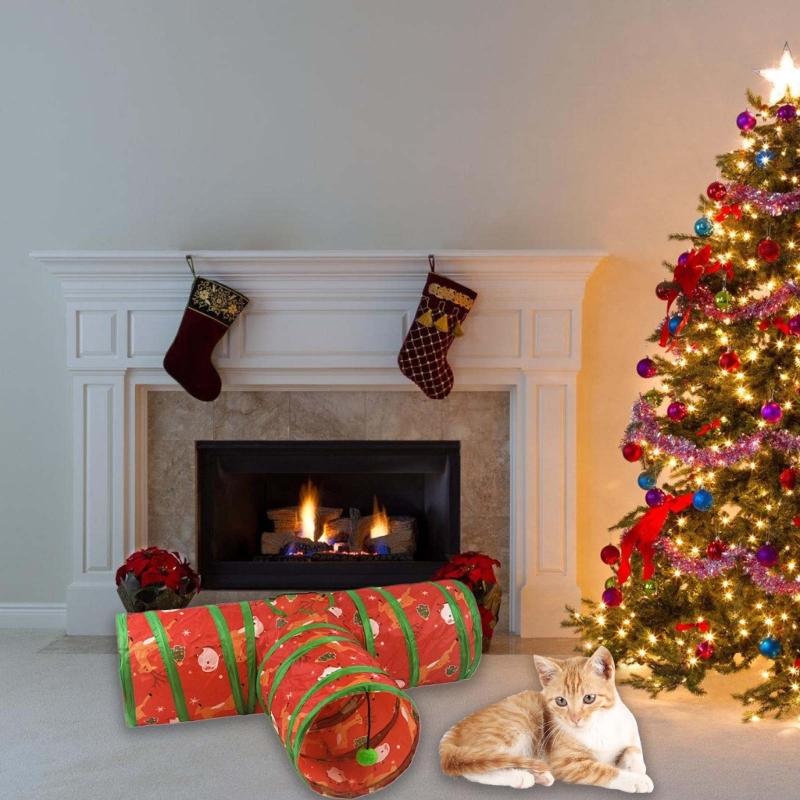 Christmas Cats Play Tunnel Toy Cats Play Tent Hideaways Tube Pet Entertainment Playtent Pet Interaction Tube Playtent Toy