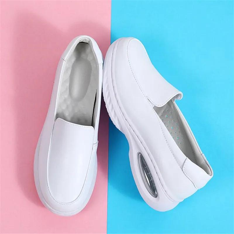 Genuine Leather Women Loafers Wedge Air Cushion Casual Walking Shoes Nurse Work Flats Breathable Comfort Nursing Shoes Soft Sole
