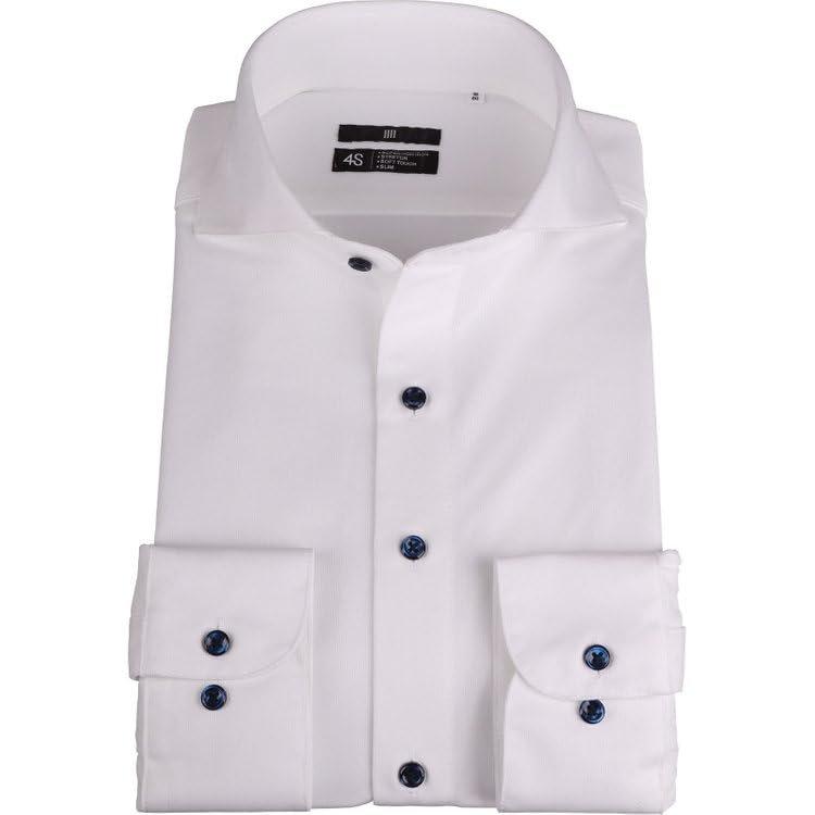 SUIT SELECT 4S BLACK LINE Slim Fit Men's Dress Shirt Non-Iron Stretch Cutaway Collar White Dobby L Size 41-86