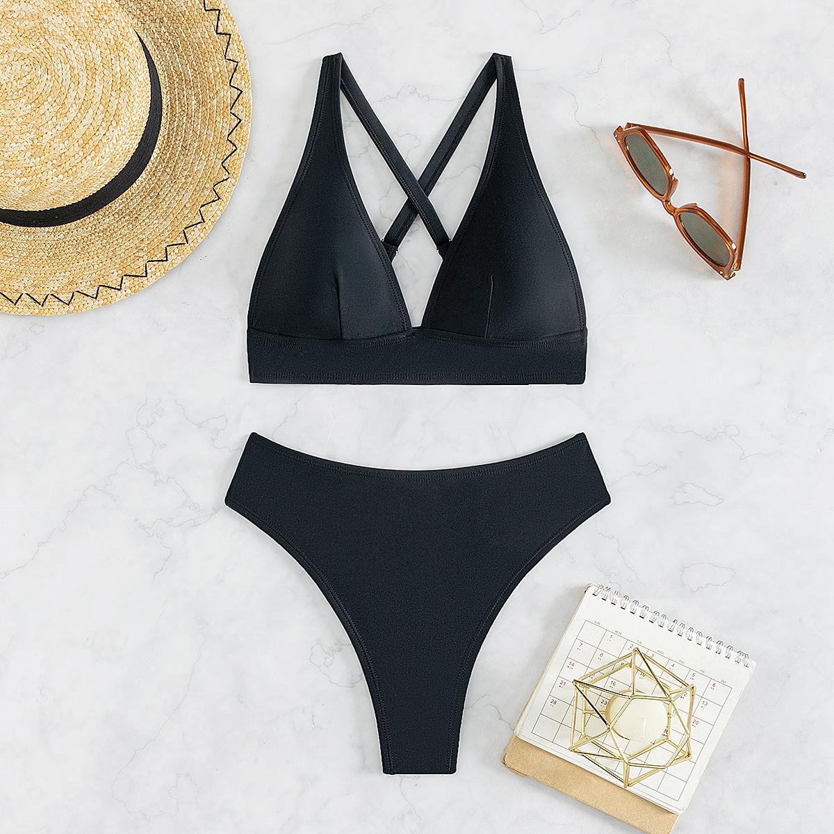 Women’s Summer Solid Color Tankini Bathing Suit Sexy Backless Bikini Swimsuit, Two-Piece Swimwear S