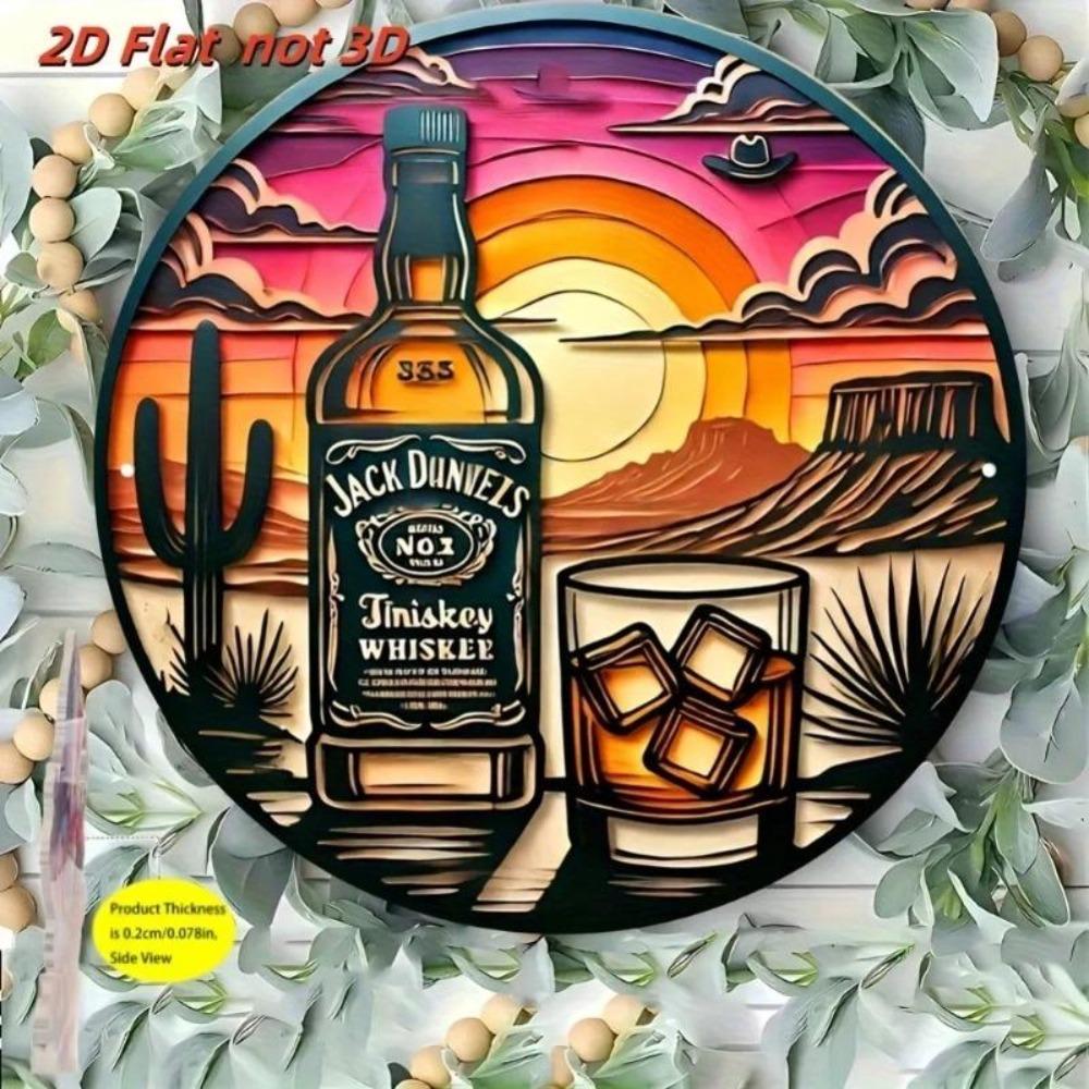 Vintage Whiskey Western Theme Round Metal Wall Decor Aluminum Art Sign for Bar Cafe