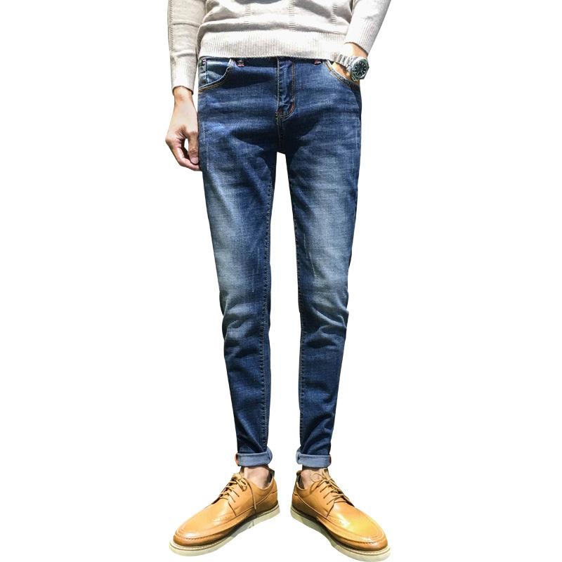 Stretch jeans Menns Små føtter Midt midje Trendy jeans Koreansk Fit Jeans