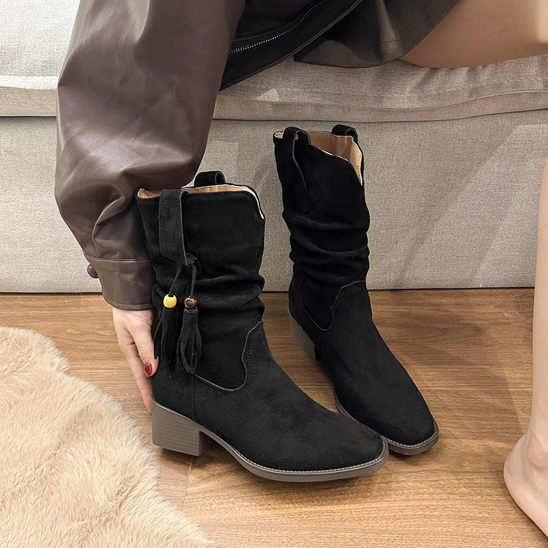 Fashion Women's Boots Autumn Winter Retro Suede Middle Cylinder Ankle Boots Comfortable Rubber Sole Soft Sole Snow Boots Women's Shoes