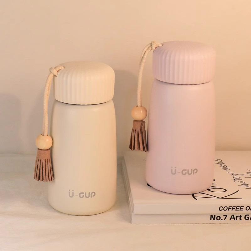 1pcs Mini Insulated Water Bottle Compact Portable Stainless Steel Flask Minimalist Travel Mug with Tassel