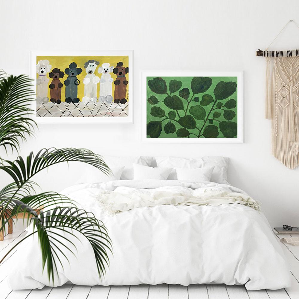 Zvířecí pudl Setkání se zelenými rostlinami Umělecké obrazy Plátno Fine Little Day Nástěnné plakáty Severské dekorativní malby pro domácnost Pcitures