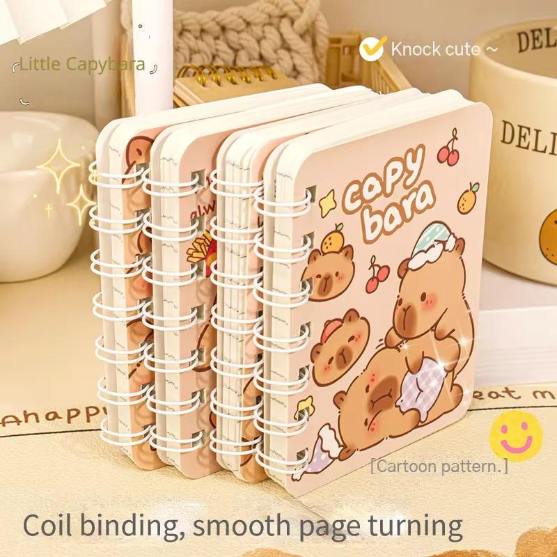 4Pcs Capybara A7 Coil Notebook Portable Horizontal Line Paper Mini Pocket Hand Account Book School Office Stationery Supplies