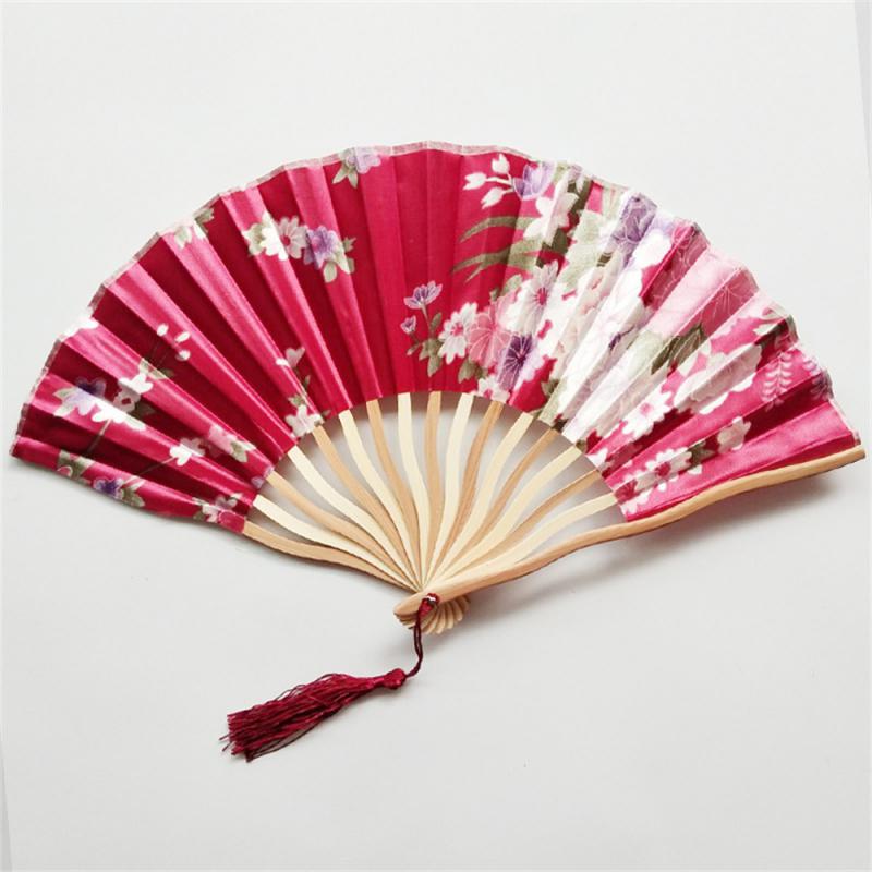 Chinese Japanese Style Silk Fan Folding Fan Wedding Fan Art Gifts Dance Hand Fan Vintage Bamboo Folding Hand Held Flower Fan